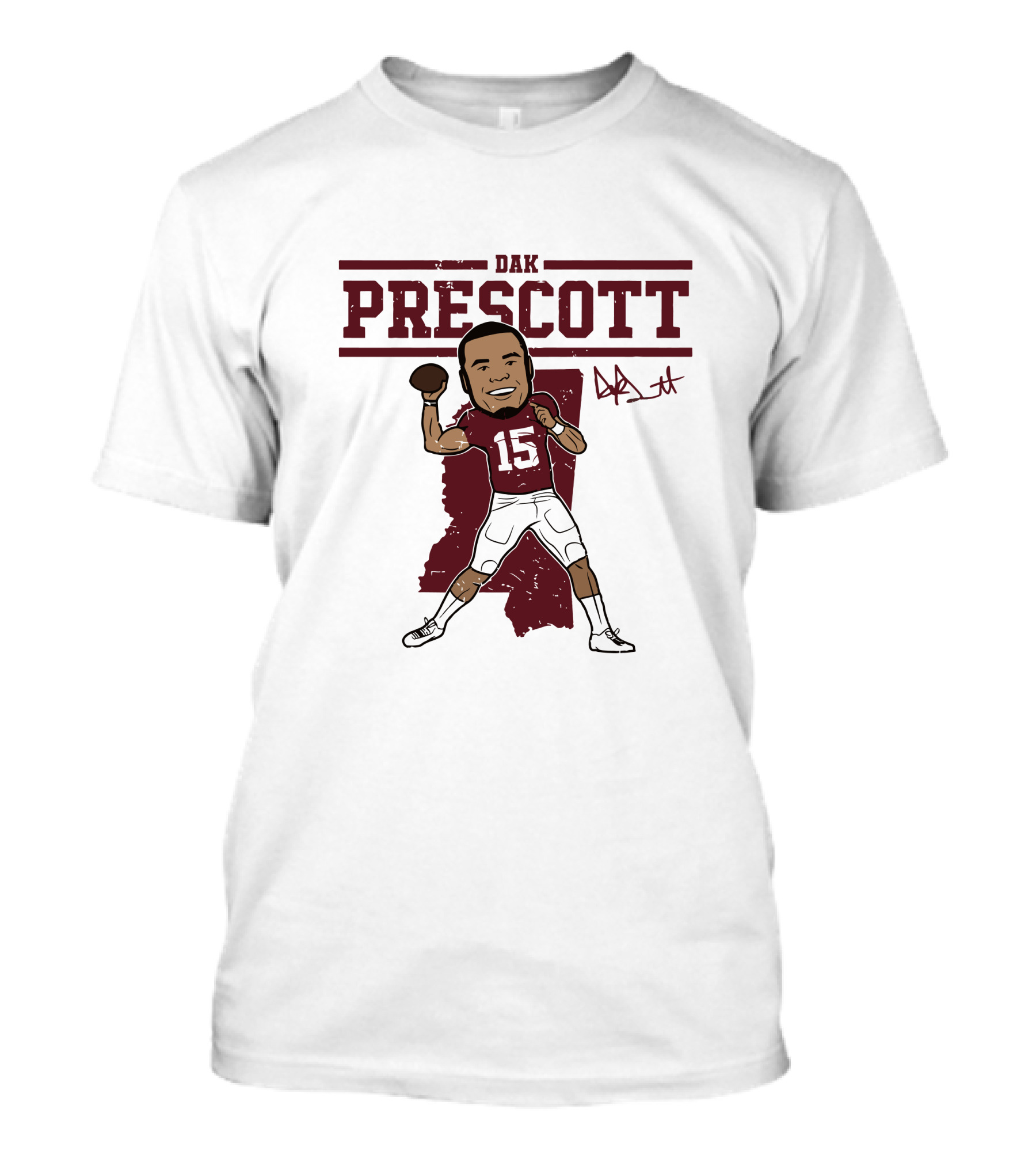 DAK Prescott 15 Football Quarterback Signature Caricature T-Shirt
