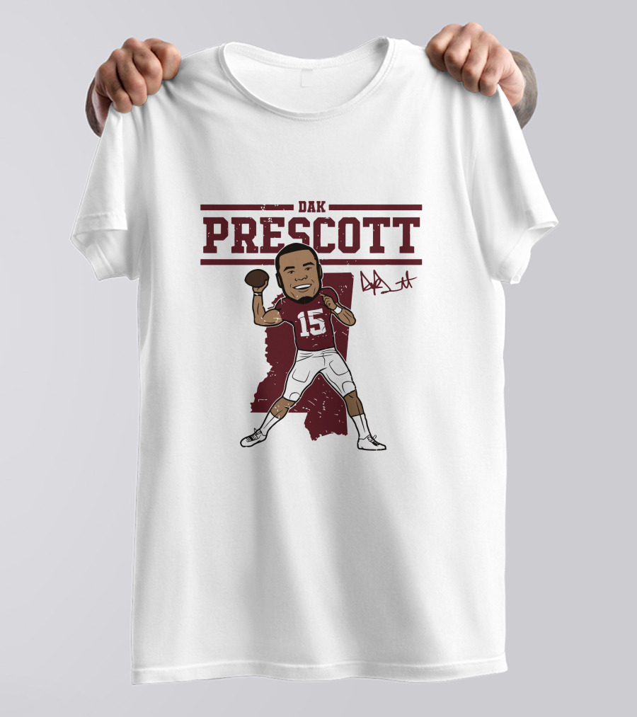 DAK Prescott 15 Football Quarterback Signature Caricature T-Shirt