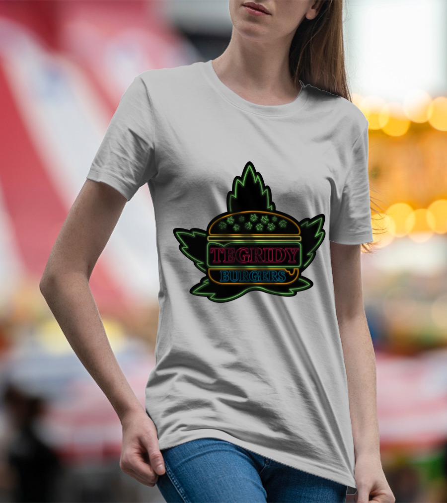 Tegridy Burgers Neon Sign With Leaf And Burger Outline T-Shirt