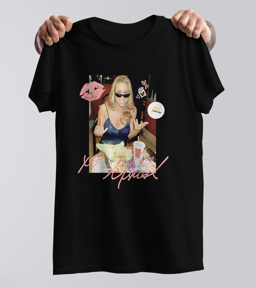 Mariah Carey McDonalds Merch With Pink Lips And Heart Accents T-Shirt