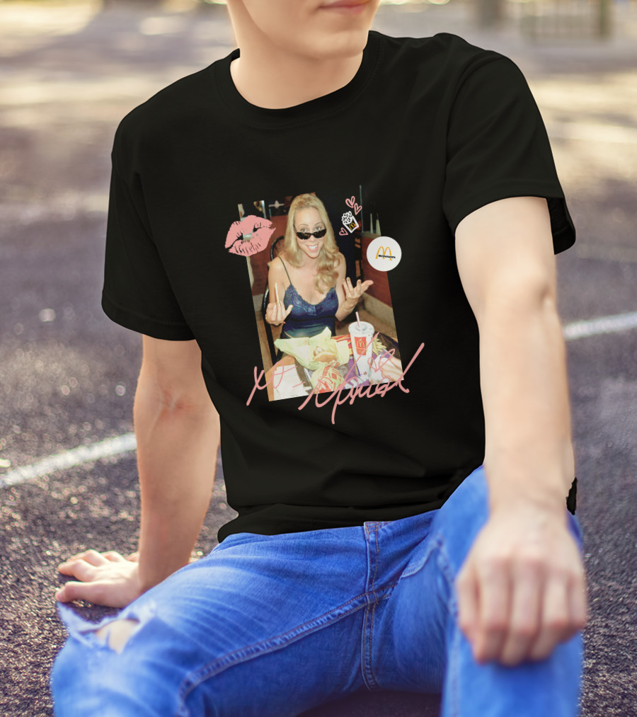 Mariah Carey McDonalds Merch With Pink Lips And Heart Accents T-Shirt