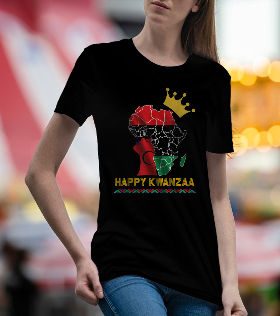 Happy Kwanzaa African Map Black Woman Queen With Crown T-Shirt