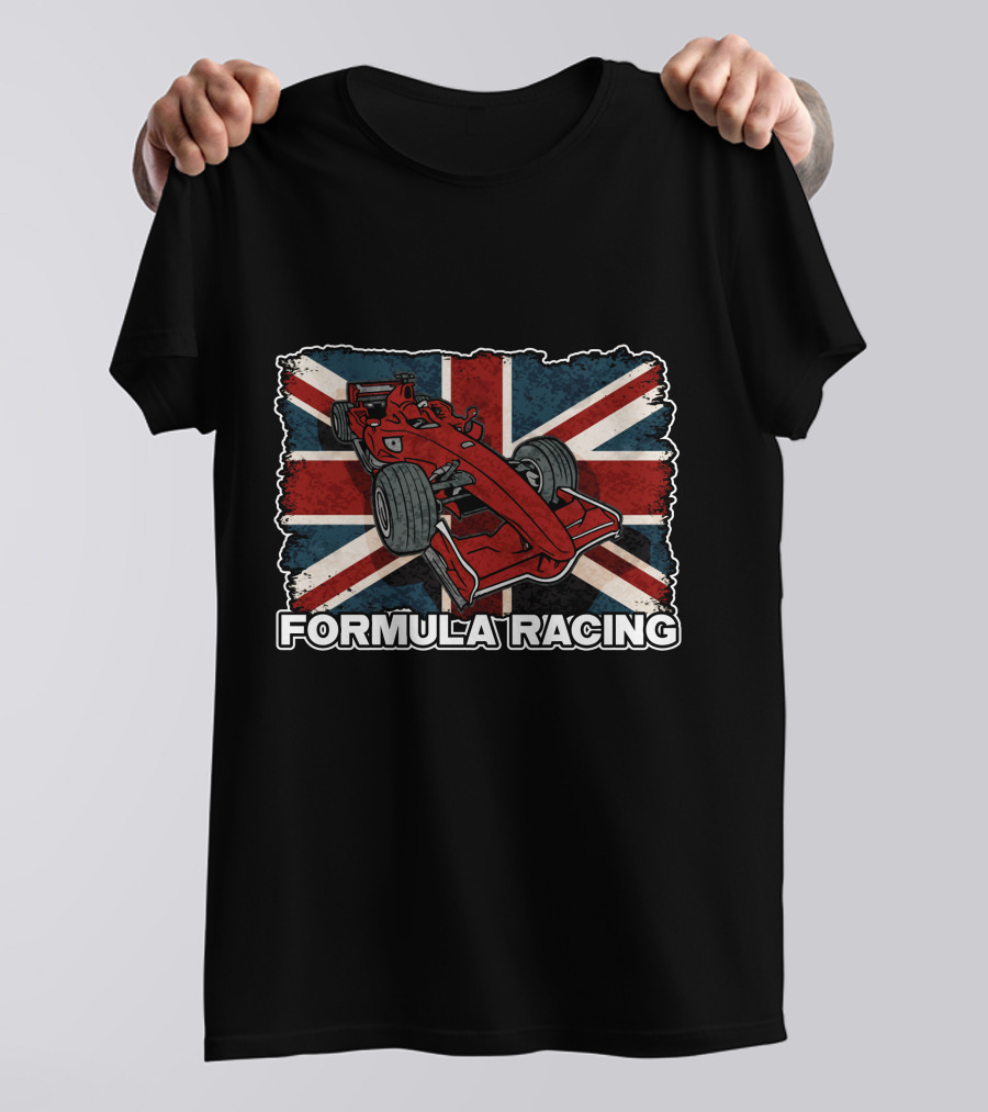 Formula Racing Red Car With British Flag T-Shirt