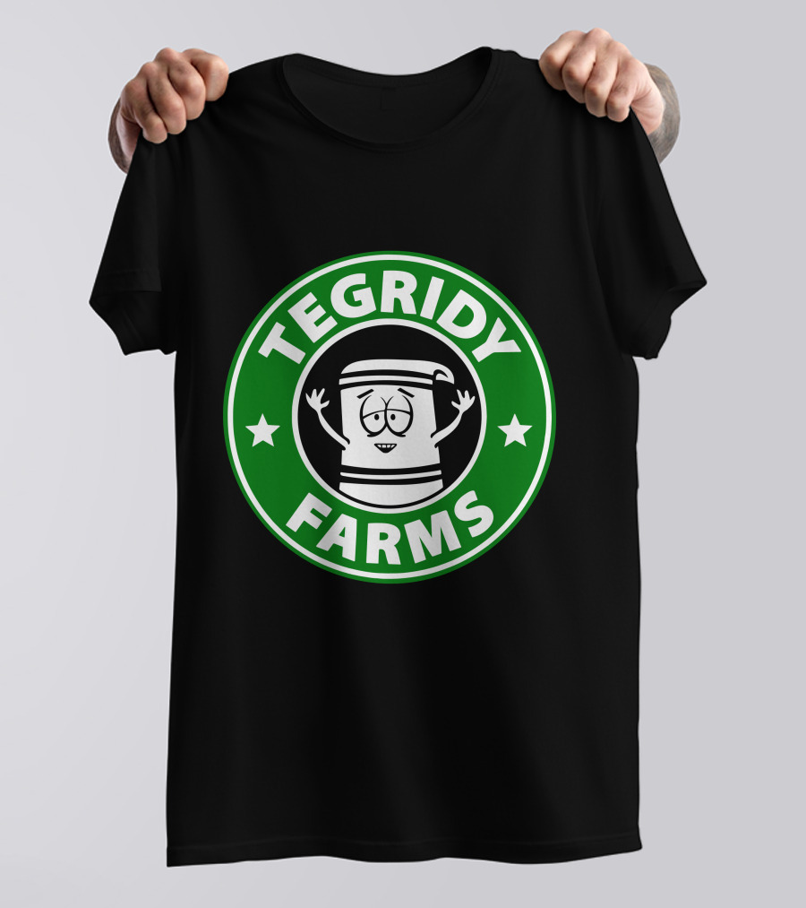 Tegridy Farms Cannabis Cup Logo With Cartoon Character And Green Circle T-Shirt