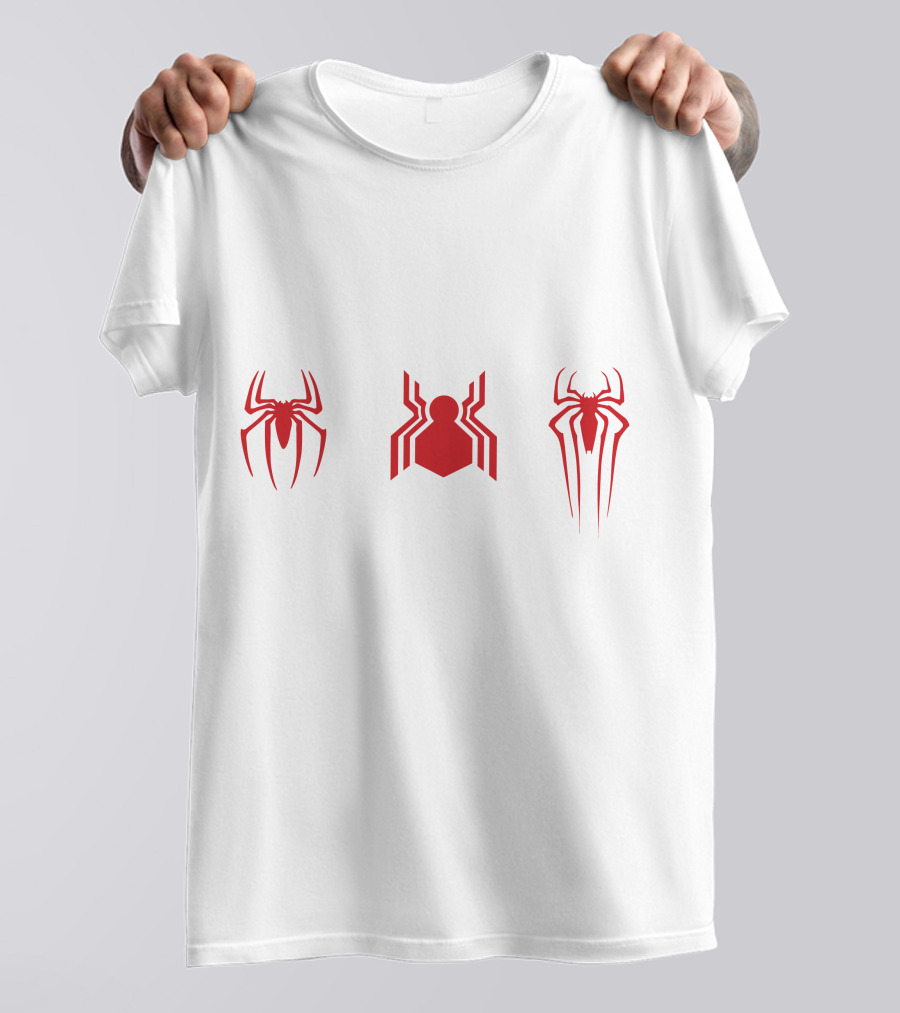 Spiderman No Way Home Three Spider Logos Red Icons T-Shirt