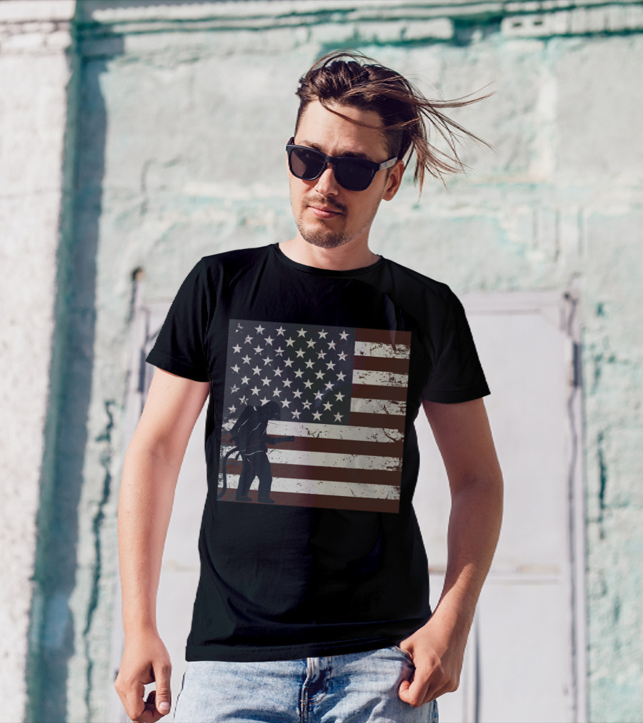 Fireman Silhouette Distressed American Flag T-Shirt
