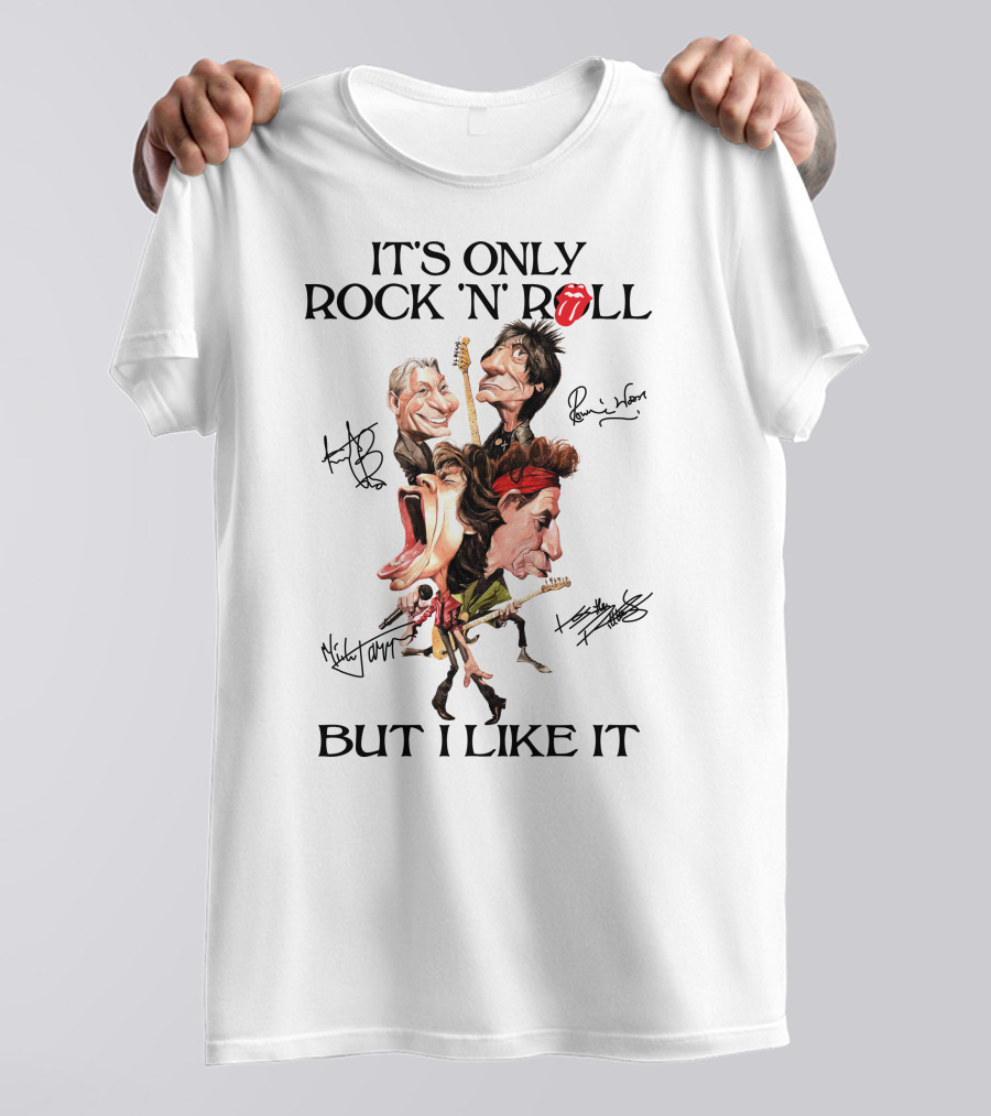 It's Only Rock 'N Roll But I Like It Rolling Stones Caricature With Signatures T-Shirt