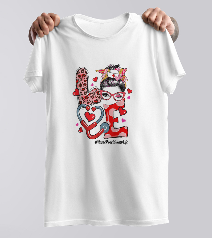 LOVE Nurse Practitioner Life Stethoscope Heart Glasses Bandana T-Shirt