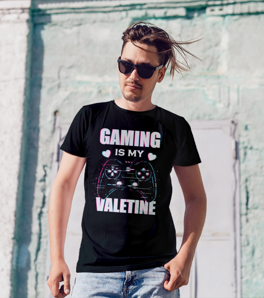 Gaming Is My Valentine Controller Hearts Glitch Effect T-Shirt