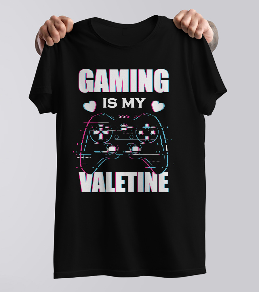 Gaming Is My Valentine Controller Hearts Glitch Effect T-Shirt