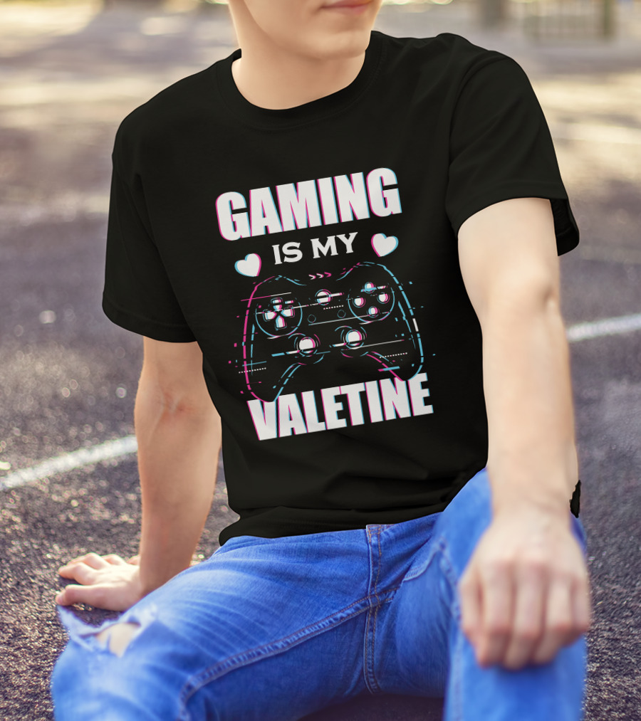 Gaming Is My Valentine Controller Hearts Glitch Effect T-Shirt