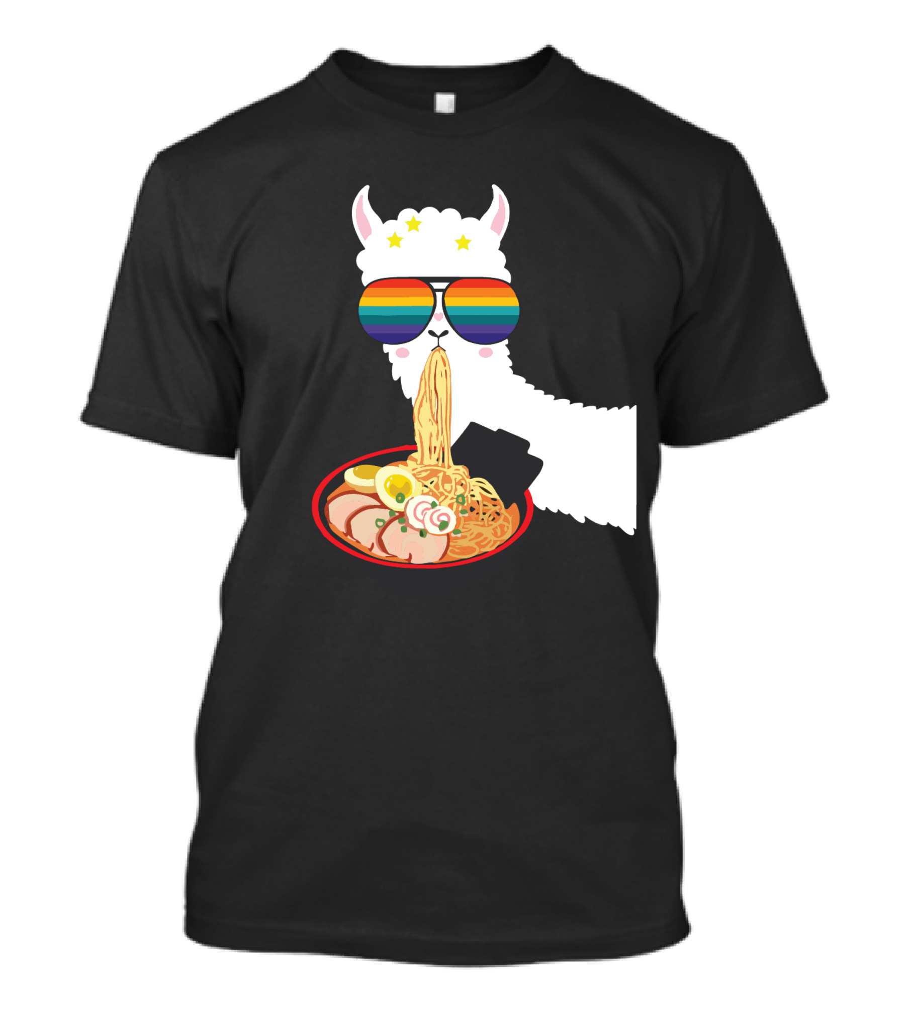 Rainbow Sunglasses LLama Eating Ramen Japanese Anime T-Shirt
