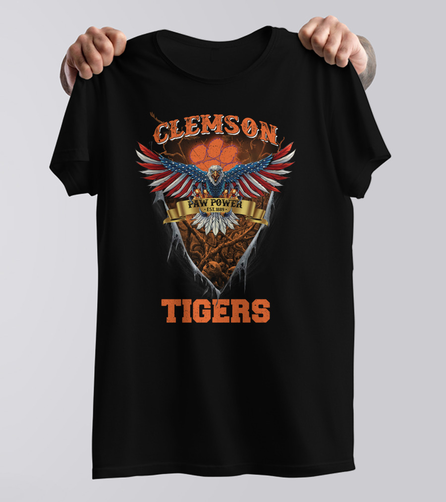 Clemson Tigers Paw Power Est. 1889 Us Eagle Ct T-Shirt