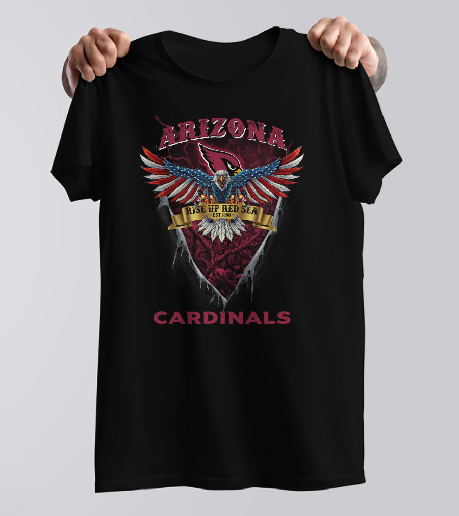 Arizona Cardinals Rise Up Red Sea Est. 1898 Nfl Us Eagle T-Shirt