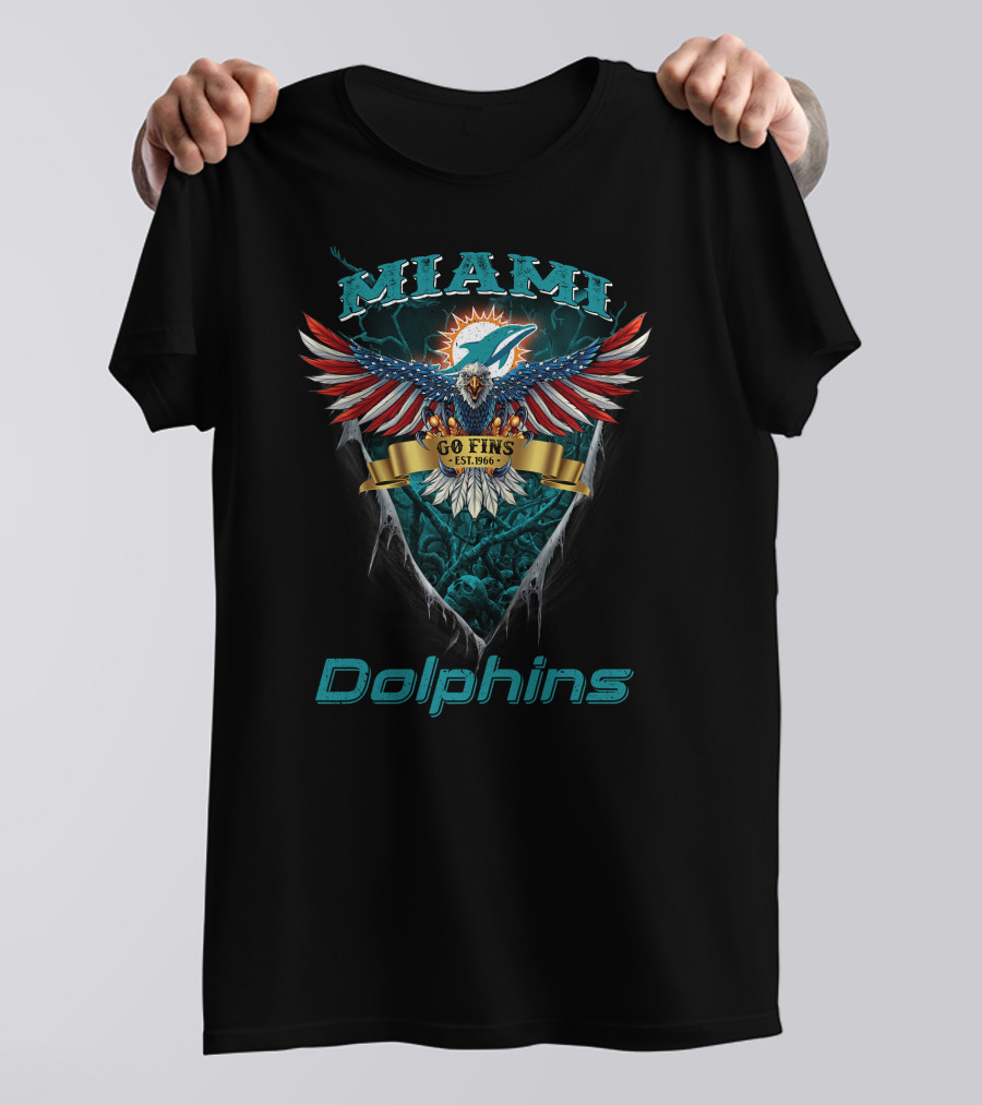 Miami Dolphins Go Fins Est. 1966 Us Eagle Nfl T-Shirt