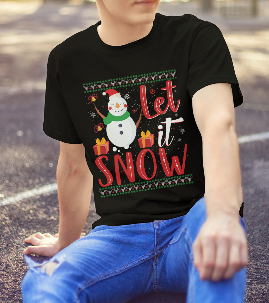 Let It Snow Snowman Christmas Presents Holiday T-Shirt