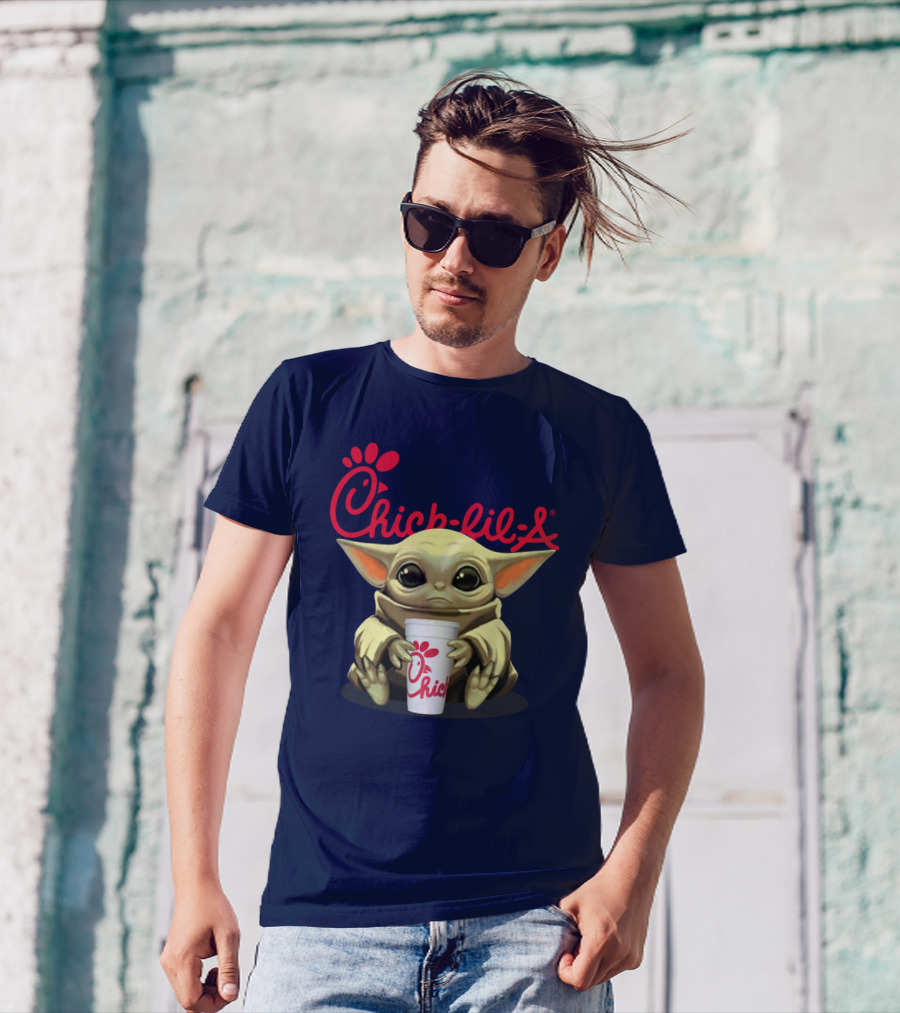 Chick-fil-A Baby Yoda Holding Cup Star Wars T-Shirt