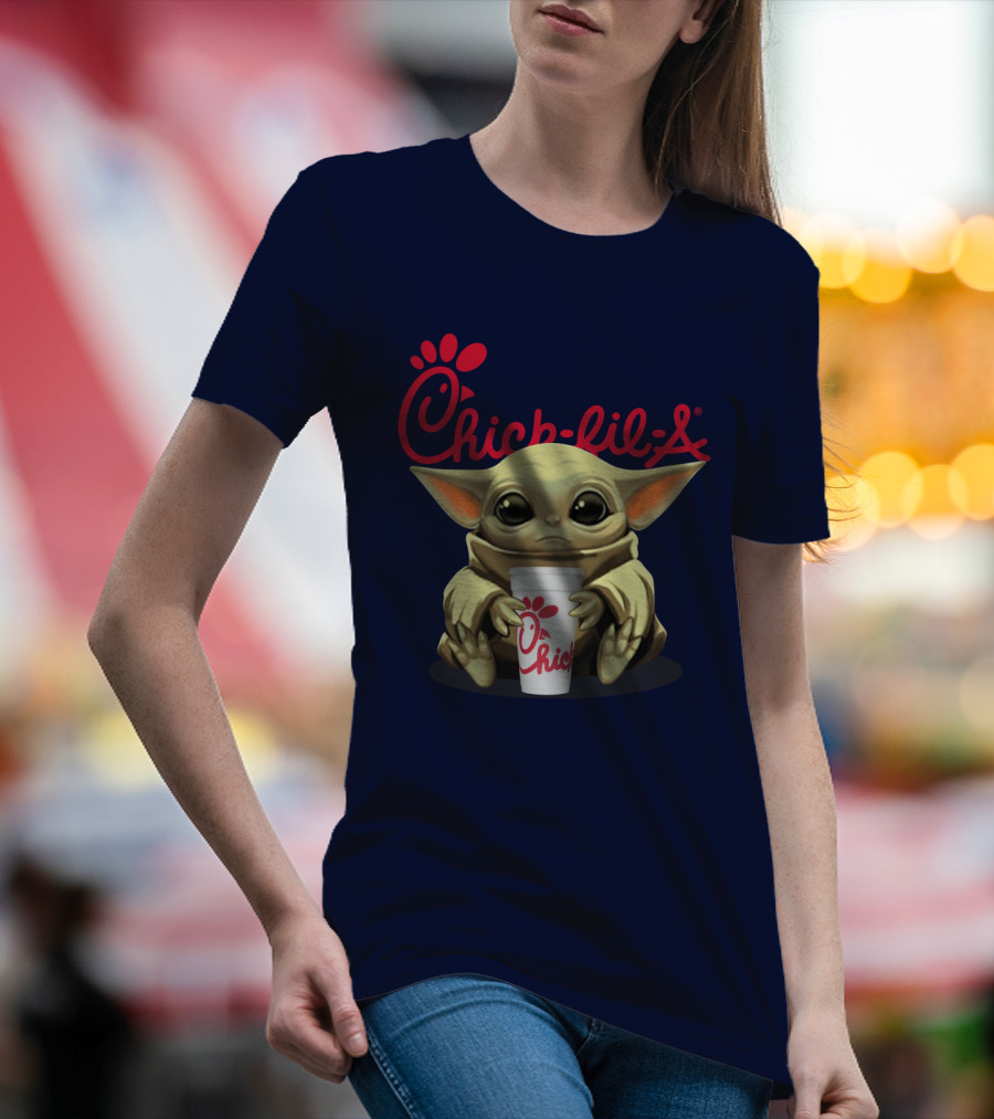 Chick-fil-A Baby Yoda Holding Cup Star Wars T-Shirt