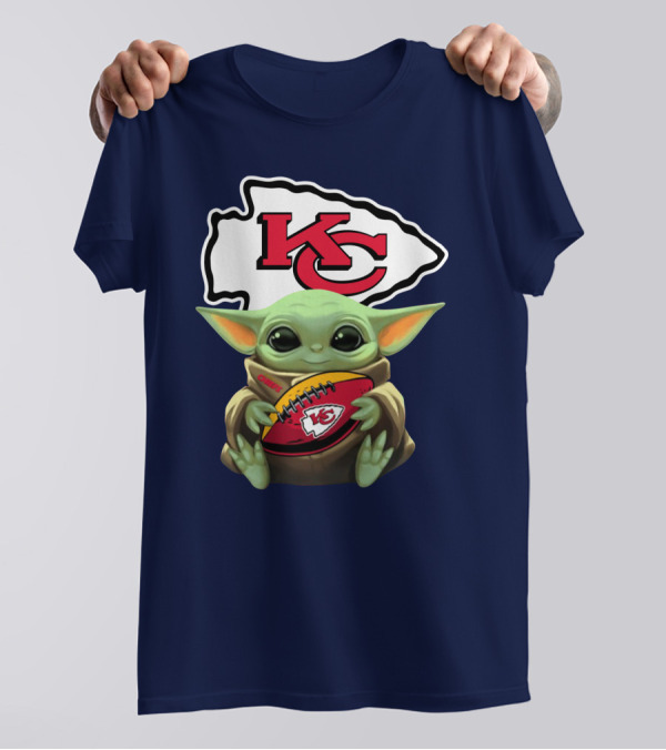Star Wars The Mandalorian Baby Yoda Kansas City Chiefs Football T-Shirt