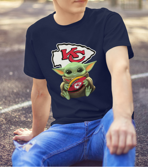 Star Wars The Mandalorian Baby Yoda Kansas City Chiefs Football T-Shirt