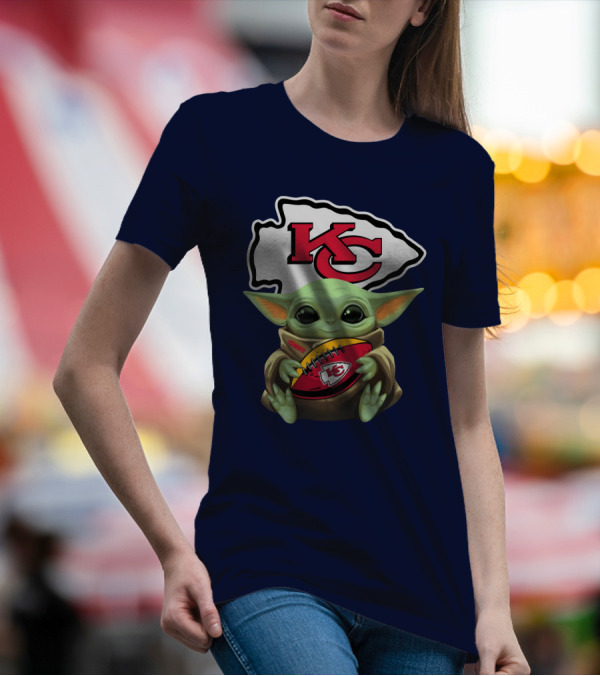 Star Wars The Mandalorian Baby Yoda Kansas City Chiefs Football T-Shirt