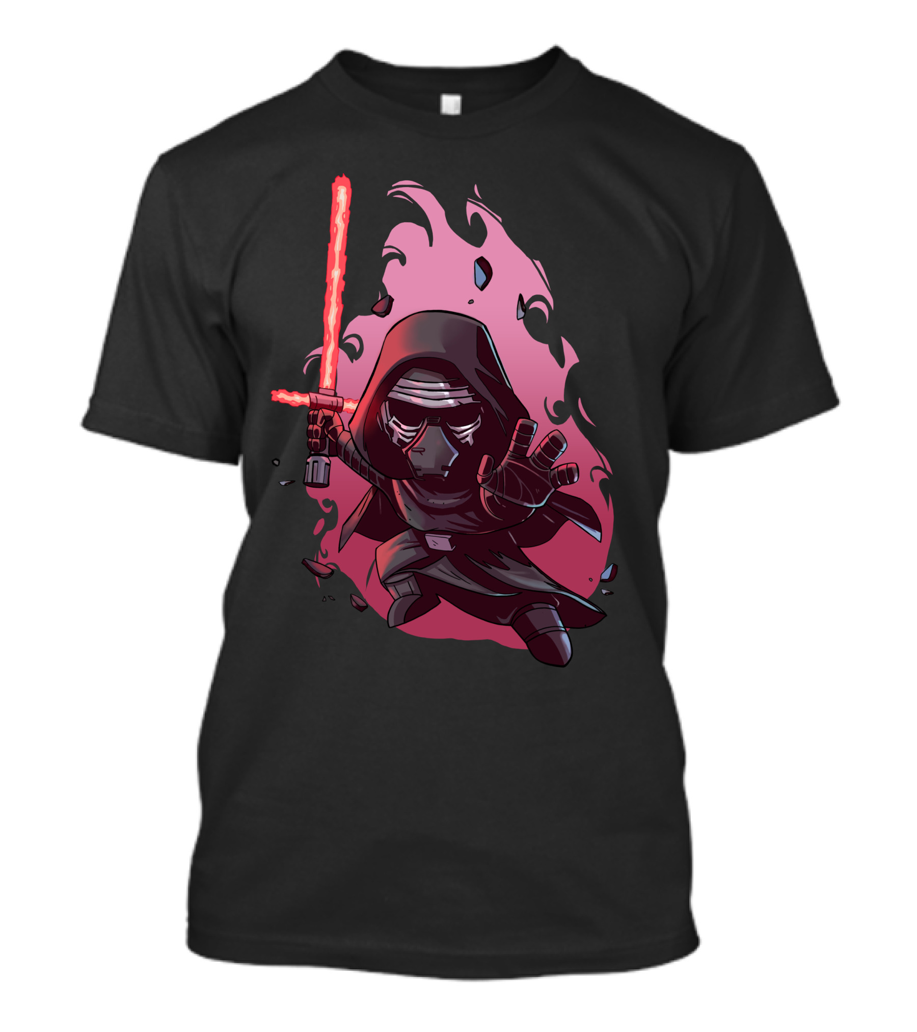 Chibi Kylo Ren Star Wars With Red Lightsaber And Fiery Background T-Shirt