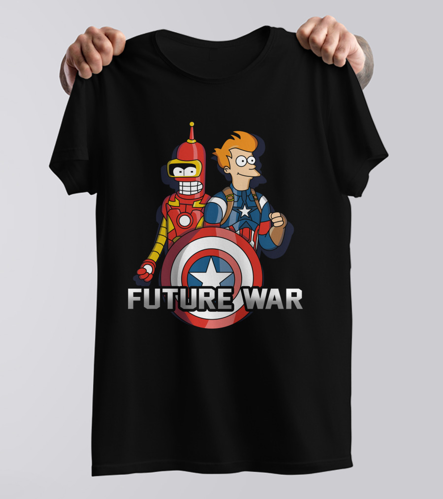 Futurama Future War Bender Fry Captain America Shield T-Shirt