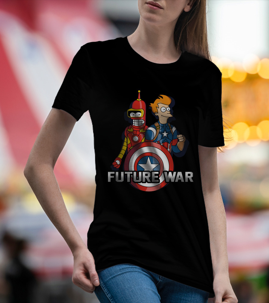 Futurama Future War Bender Fry Captain America Shield T-Shirt