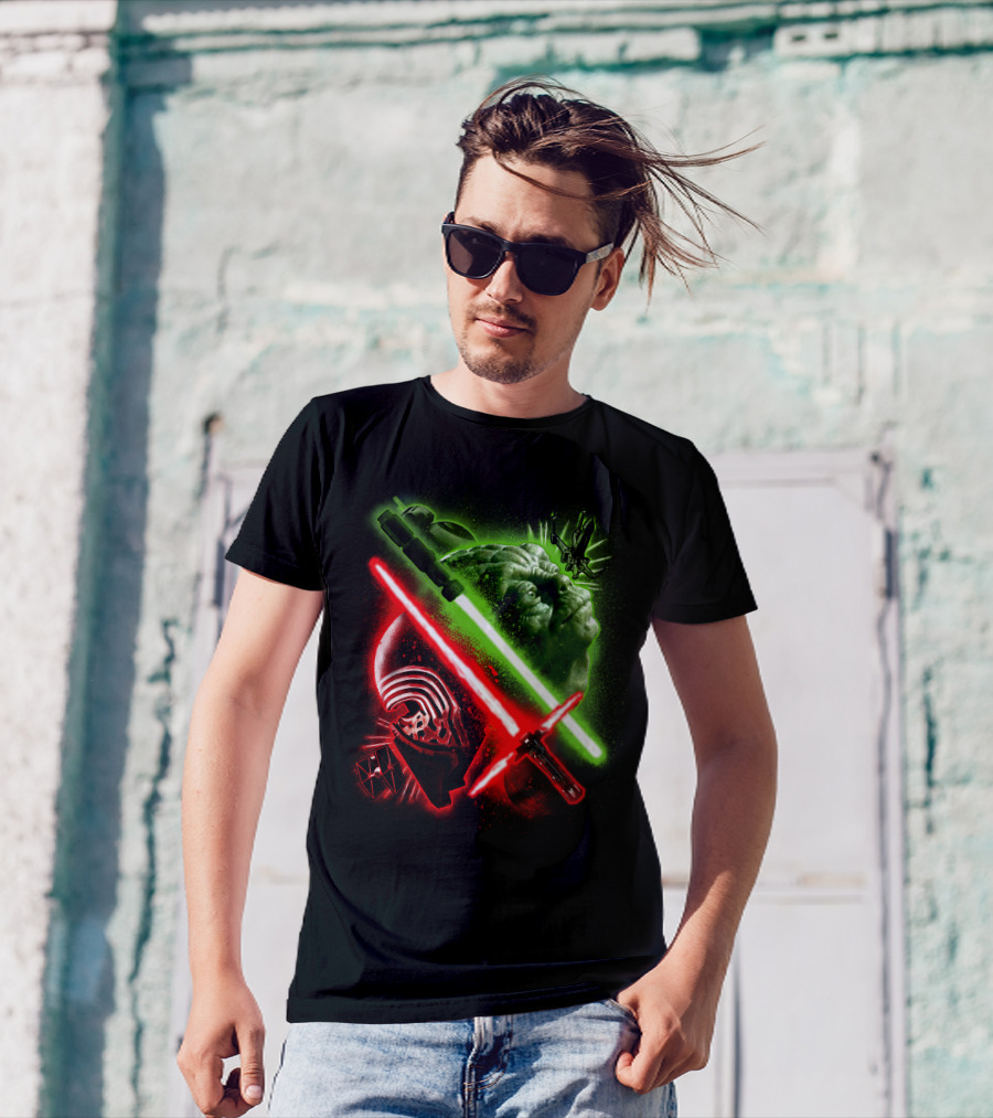Grandmaster Yoda Darth Vader Kylo Ren Lightsaber Star Wars T-Shirt