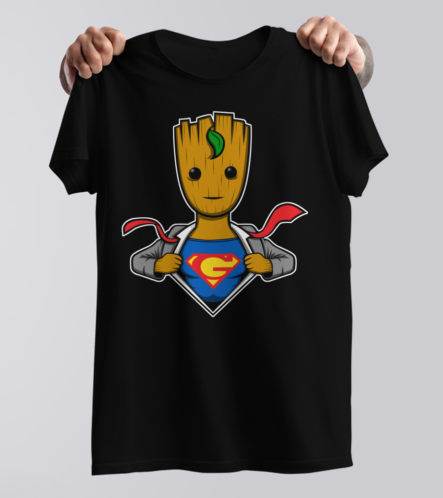 Grootman Baby Groot Superman Crossover Hero T-Shirt