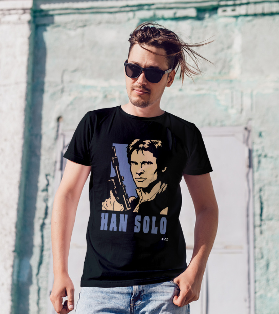 Han Solo Star Wars Vintage Style Graphic With Blaster T-Shirt