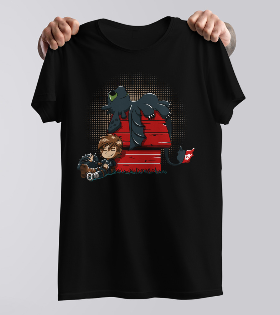 How To Train Your Dragon Peanuts Mashup Hiccup And Toothless On Red Doghouse T-Shirt