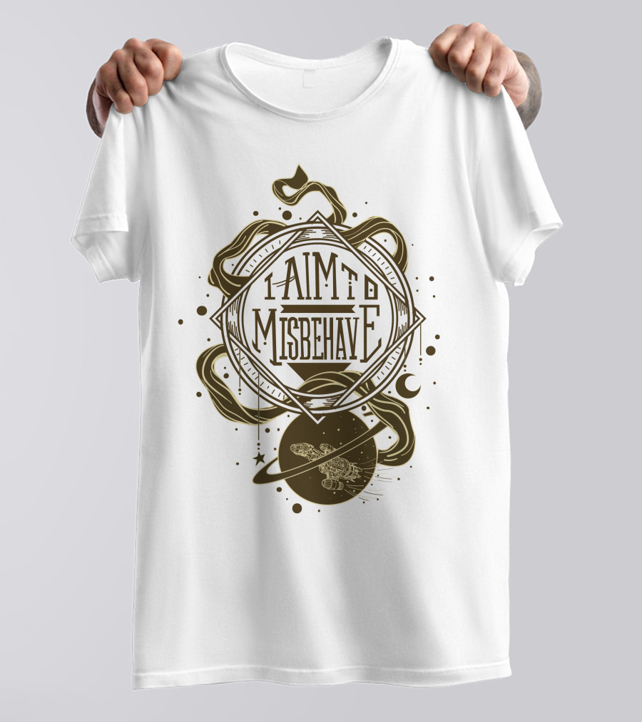 I Aim To Misbehave Firefly Serenity In Space With Gold Rings And Stars T-Shirt