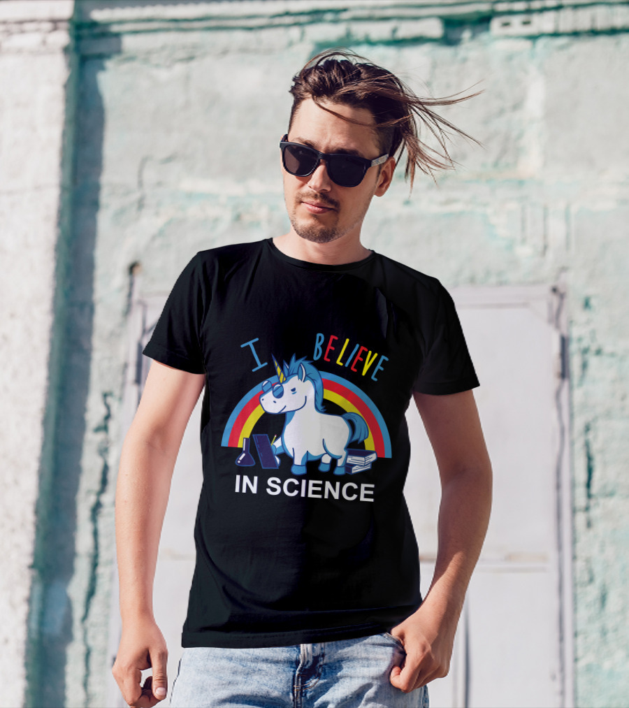 I Believe In Science Unicorn Rainbow Lab Glasses T-Shirt