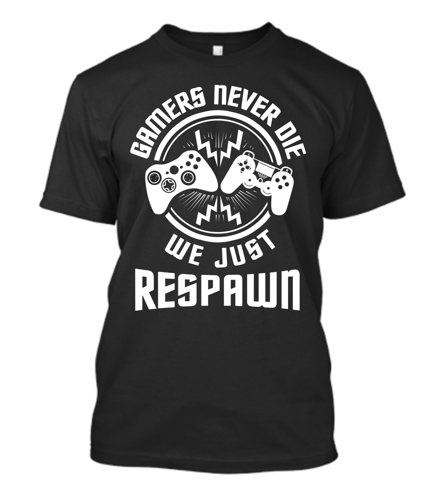 Gamers Never Die We Just Respawn With Dual Game Controllers And Lightning Bolts T-Shirt