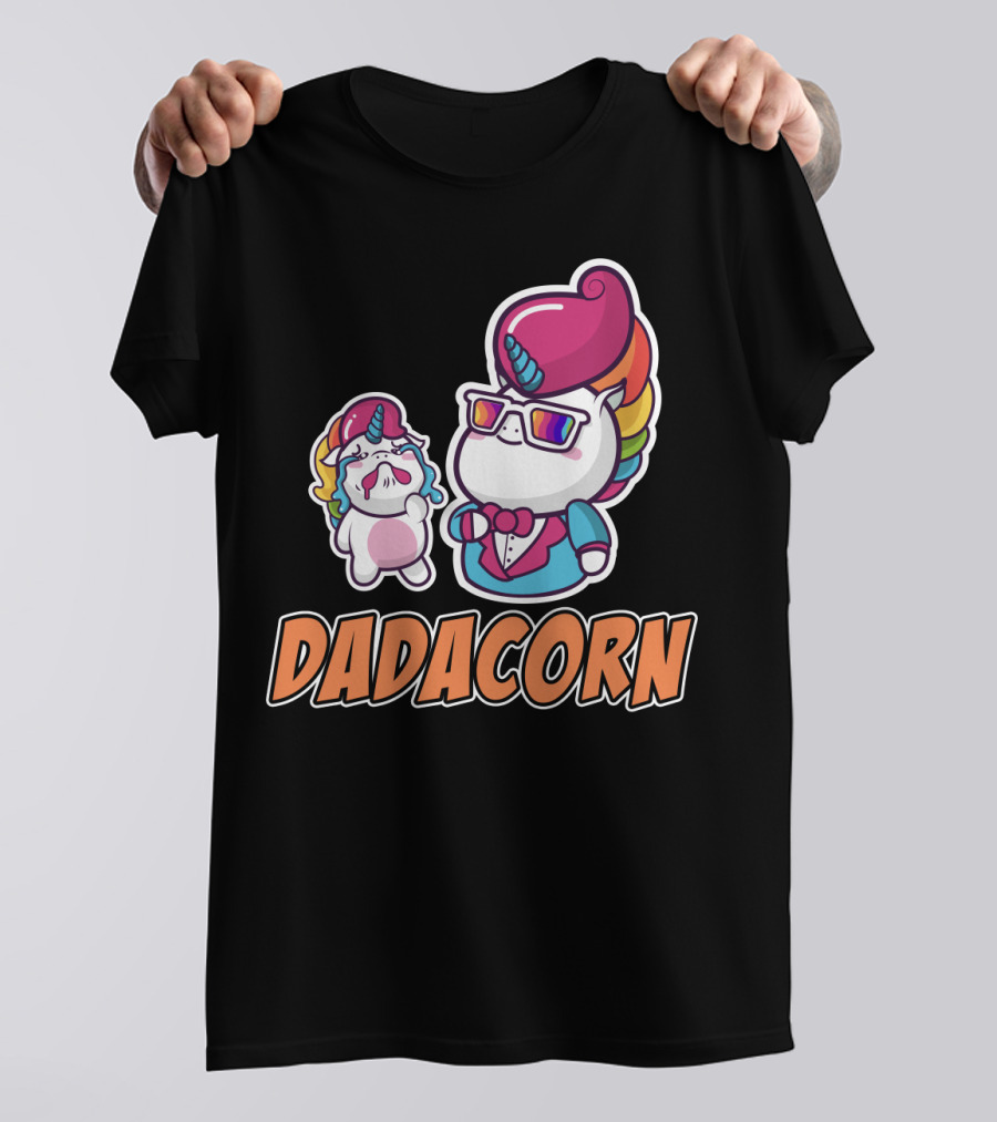Dadacorn Unicorn Dad And Baby With Rainbow Outfits And Sunglasses T-Shirt