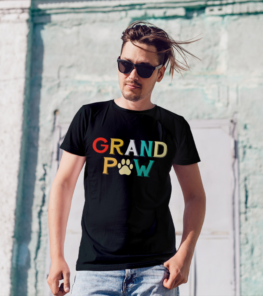 Grand Paw Doggy Puppy Lover Grandpa Funny Dog Paw Prints T-Shirt