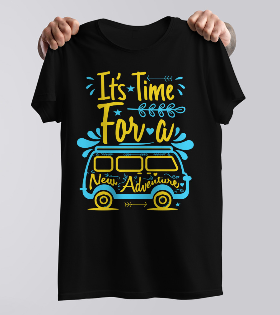 It's Time For A New Adventure With Camper Van Graphic And Arrows T-Shirt