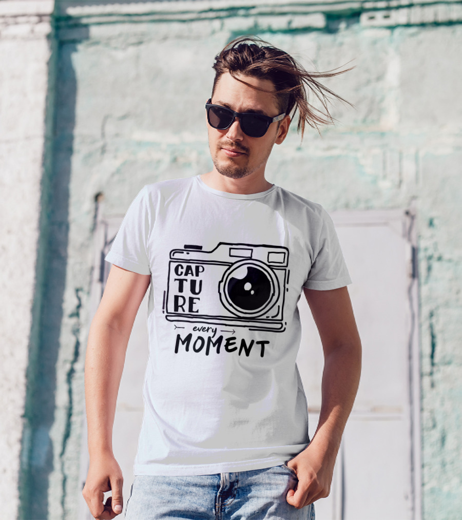 Capture Every Moment Camera Drawing Typography T-Shirt