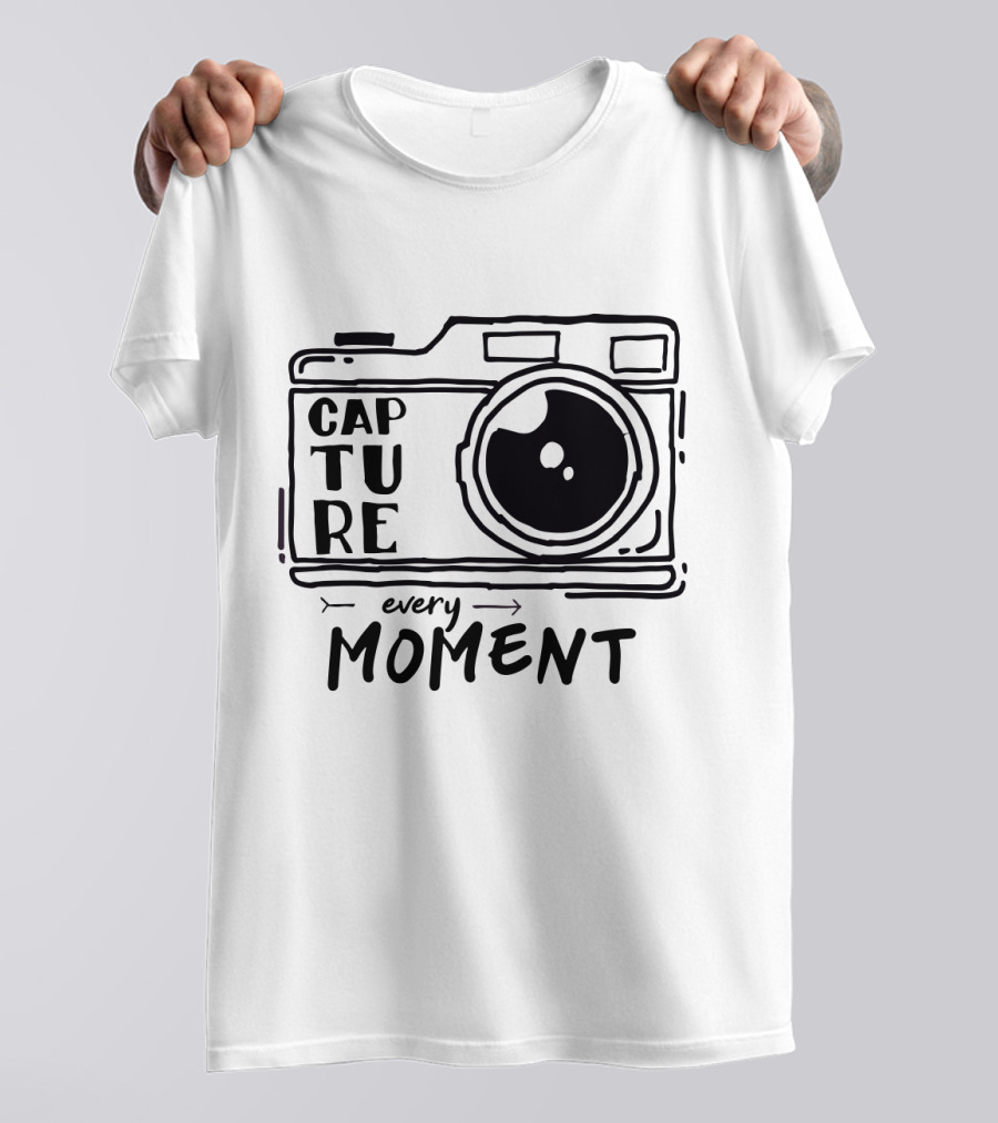 Capture Every Moment Camera Drawing Typography T-Shirt