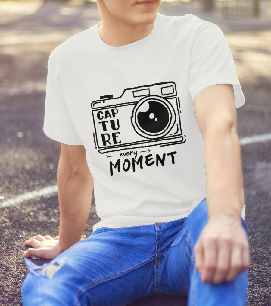 Capture Every Moment Camera Drawing Typography T-Shirt