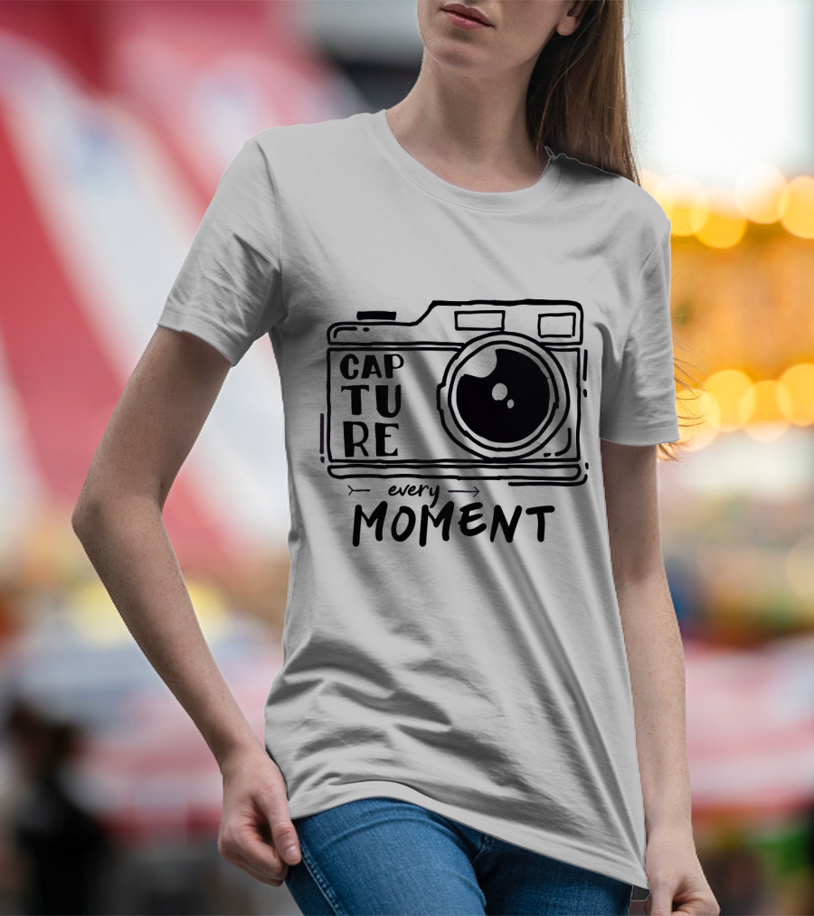 Capture Every Moment Camera Drawing Typography T-Shirt