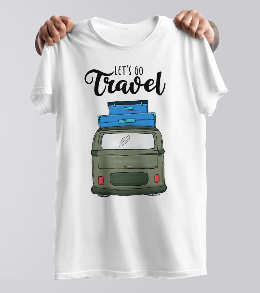 Let's Go Travel With Retro Van And Luggage Stack T-Shirt
