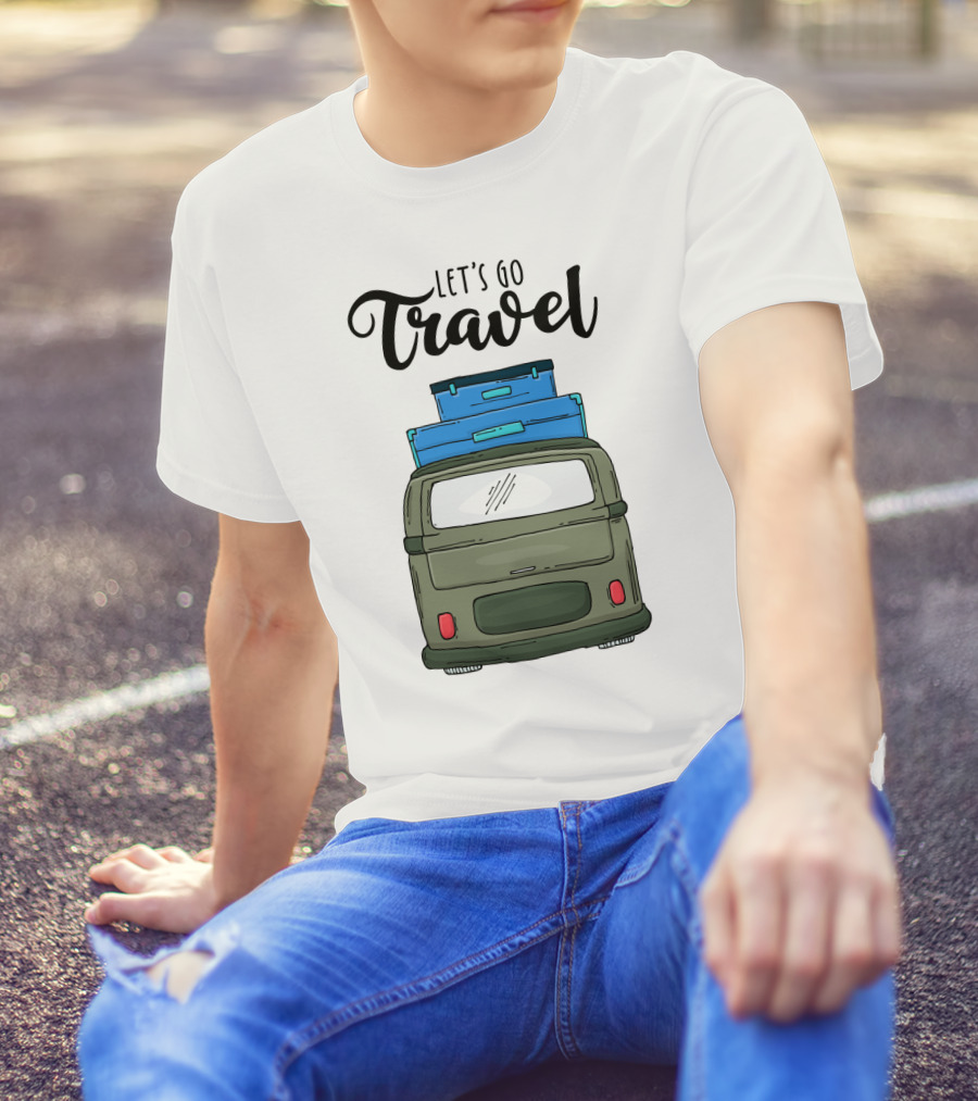 Let's Go Travel With Retro Van And Luggage Stack T-Shirt