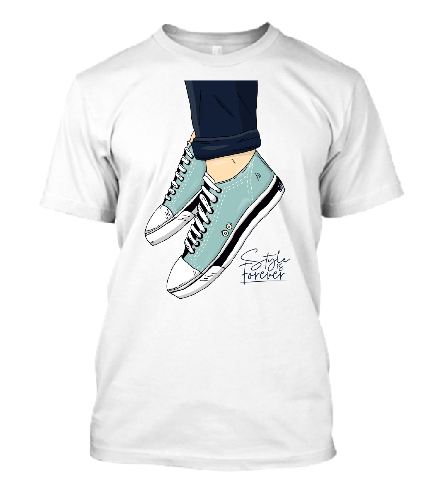 Style Is Forever Light Blue Sneakers Illustration With Classic Laced T-Shirt