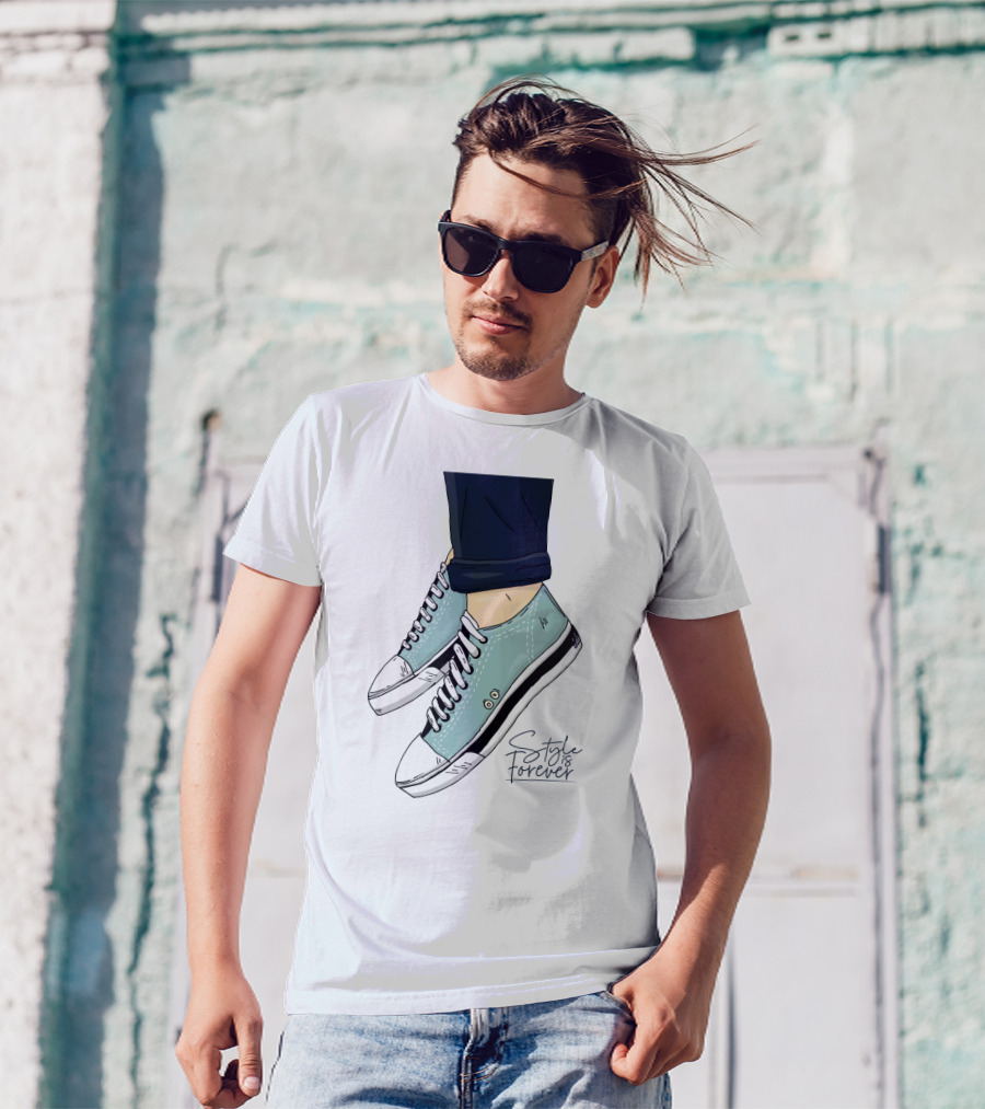 Style Is Forever Light Blue Sneakers Illustration With Classic Laced T-Shirt