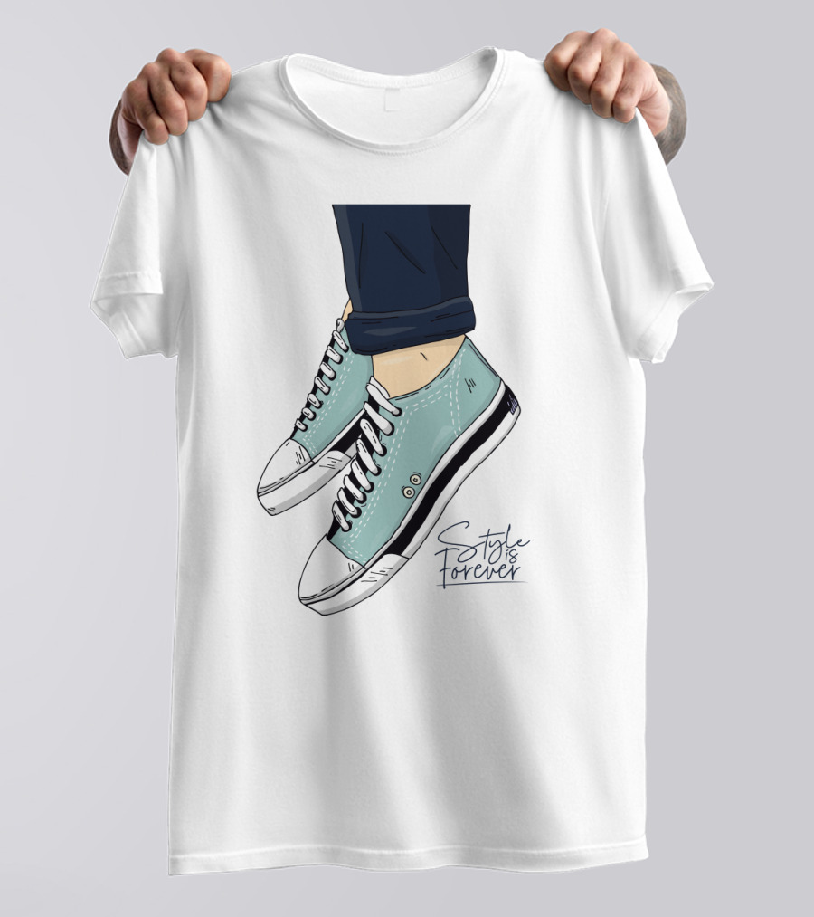 Style Is Forever Light Blue Sneakers Illustration With Classic Laced T-Shirt