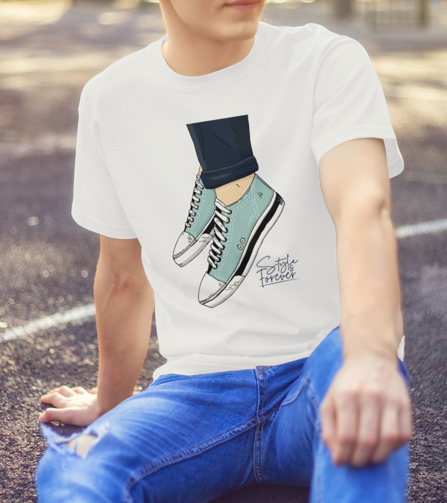 Style Is Forever Light Blue Sneakers Illustration With Classic Laced T-Shirt