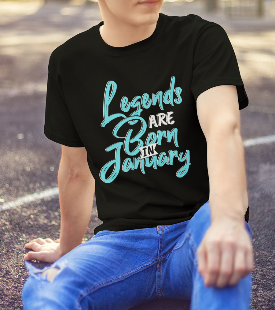 Legends Are Born In January Aquatic Blue Script T-Shirt