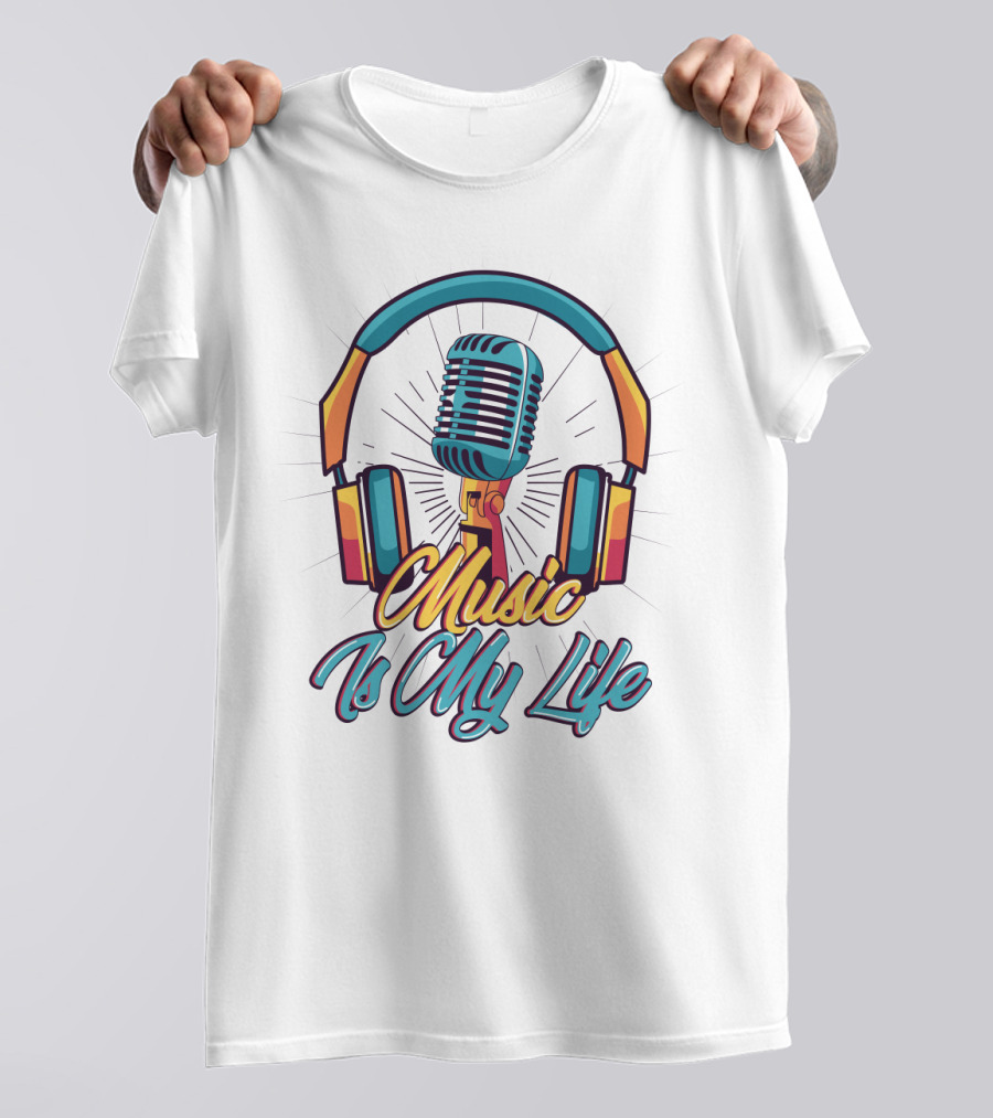 Funny Music Is My Life Microphone Headphones T-Shirt